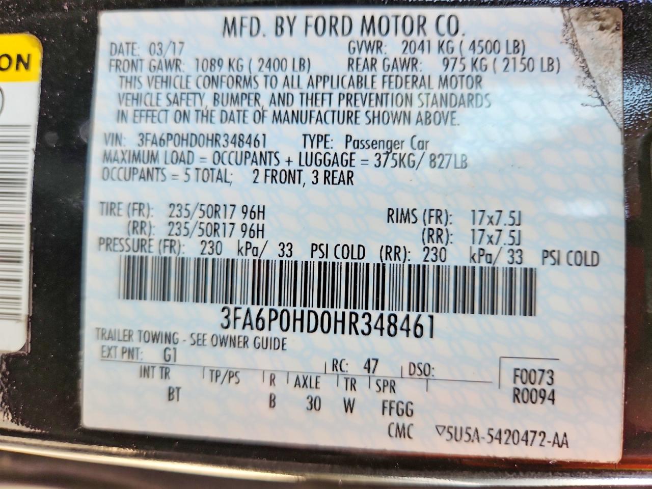 2017 FORD FUSION photo 34