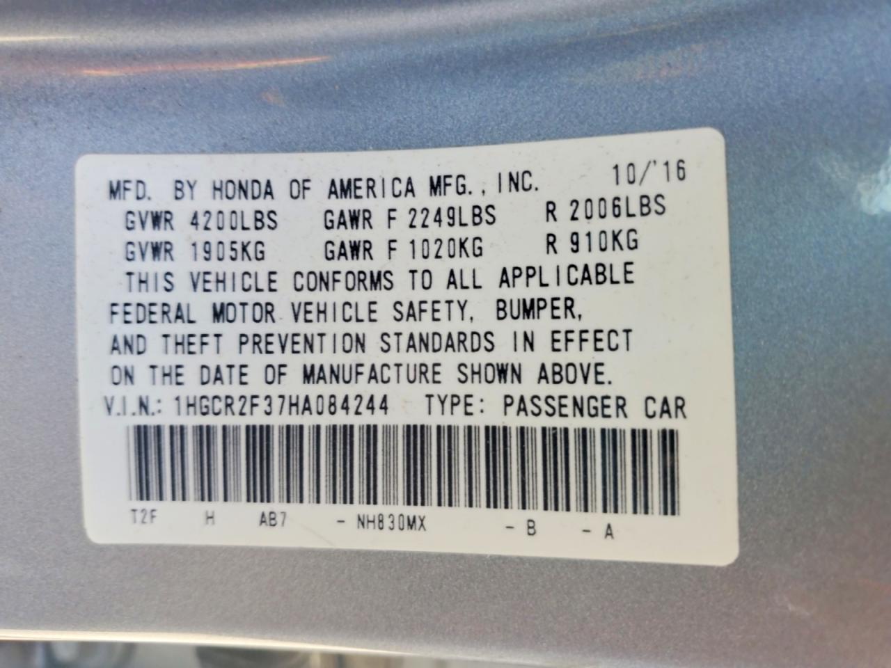 2017 HONDA ACCORD LX photo 25