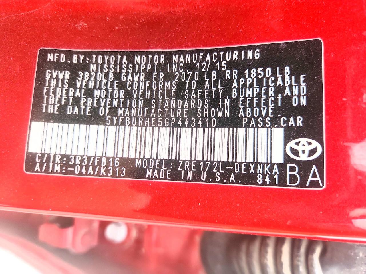 2016 TOYOTA COROLLA LE photo 34