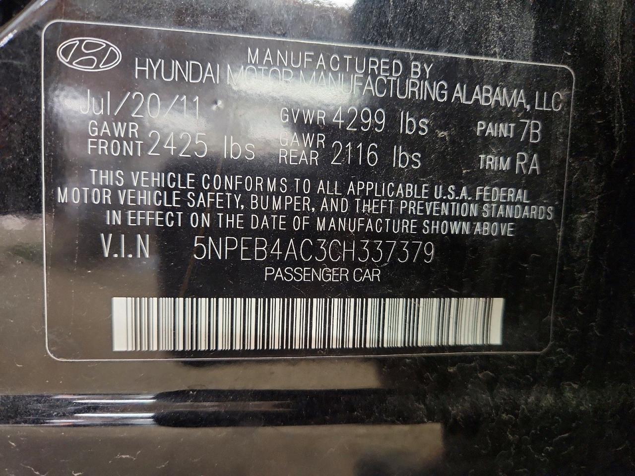 2012 HYUNDAI SONATA GLS photo 34