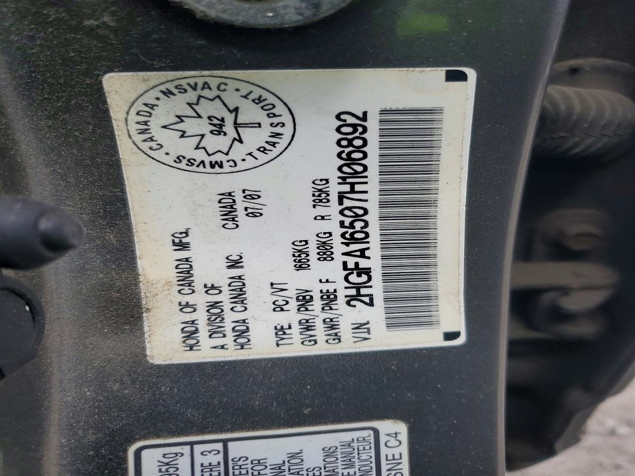 2007 HONDA CIVIC LX photo 23