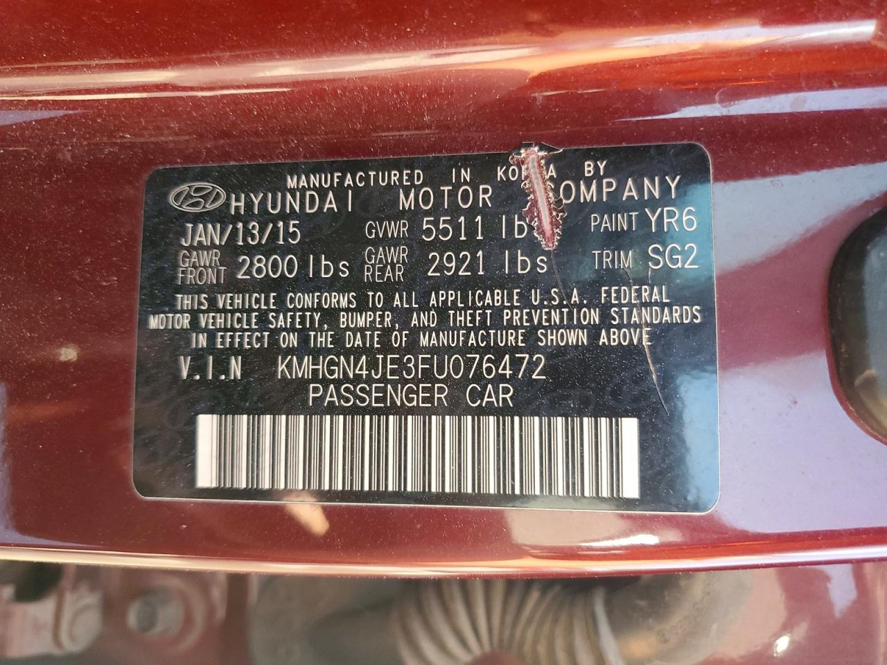 2015 HYUNDAI GENESIS 3.8L photo 23