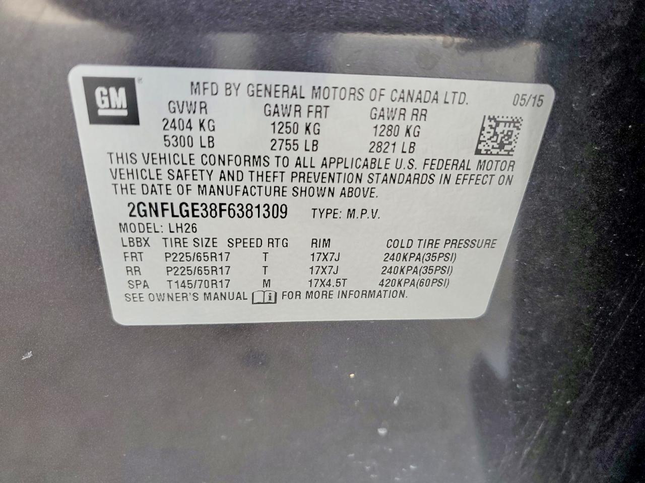 2015 CHEVROLET EQUINOX LT photo 14