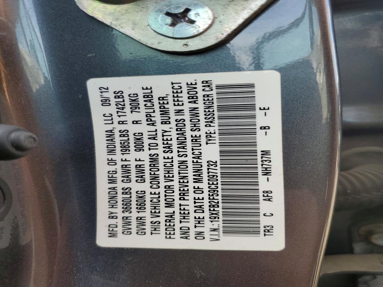 2012 HONDA CIVIC LX photo 12