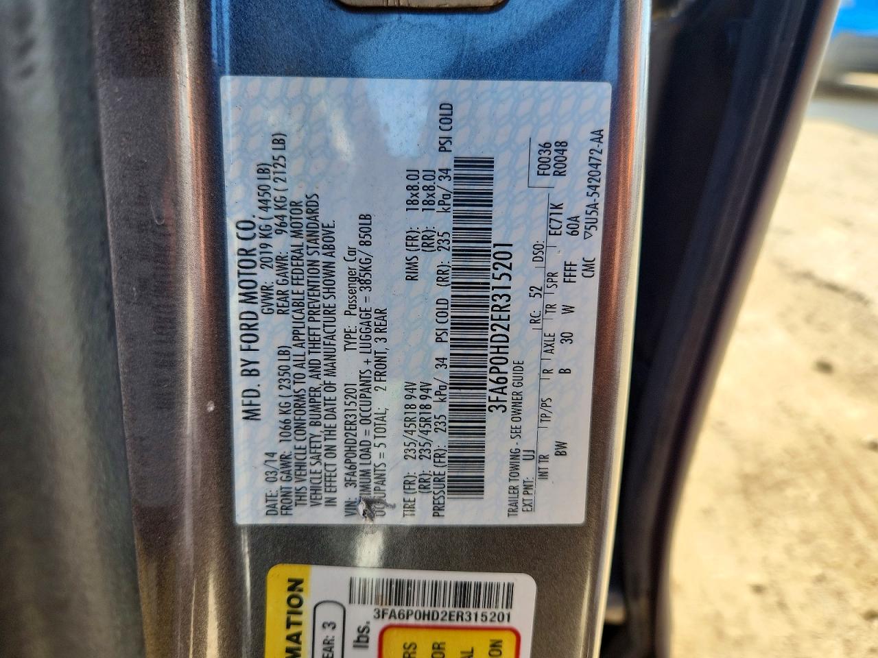 2014 FORD FUSION SE photo 23