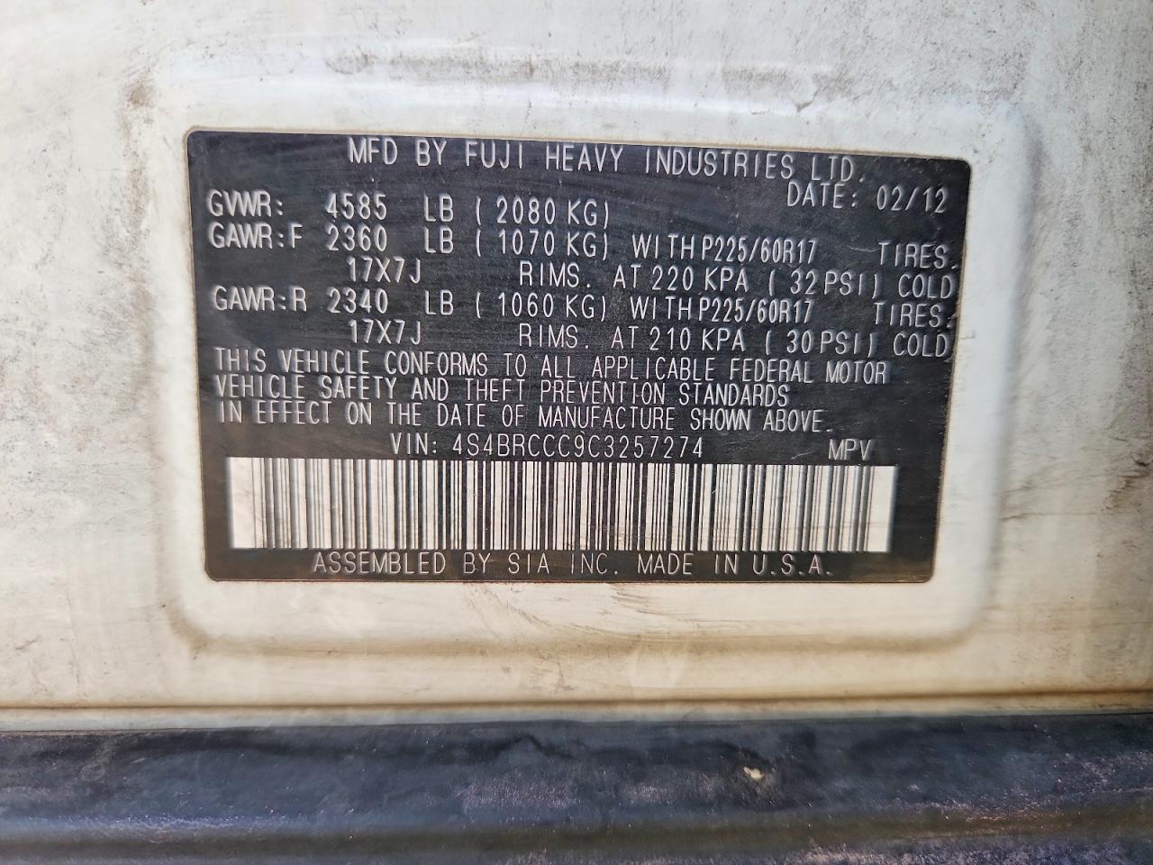 2012 SUBARU OUTBACK 2.5I PREMIUM photo 23