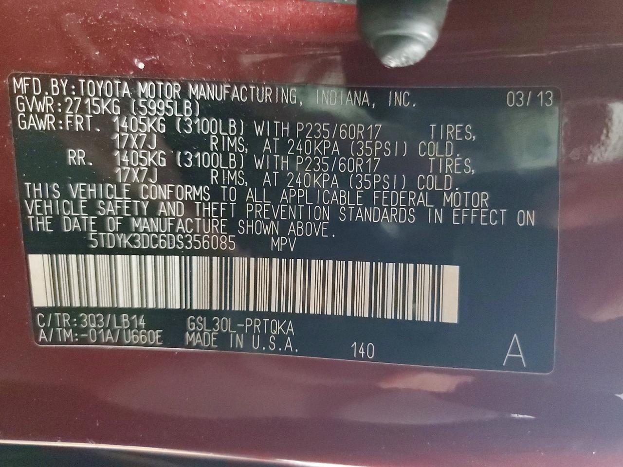2013 TOYOTA SIENNA XLE 8-PASSENGER photo 13