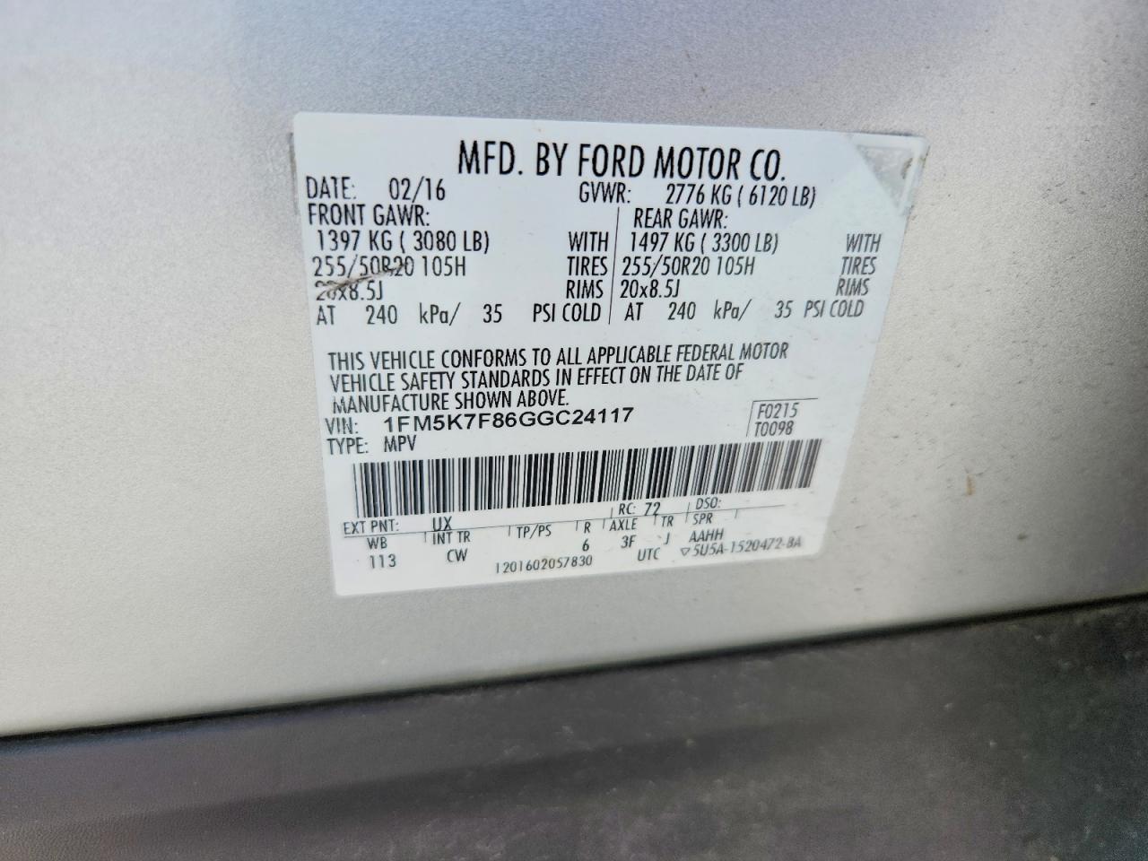 2016 FORD EXPLORER LIMITED photo 25