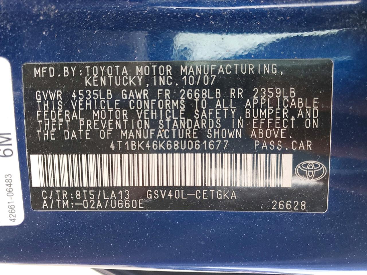 2008 TOYOTA CAMRY XLE V6 photo 25