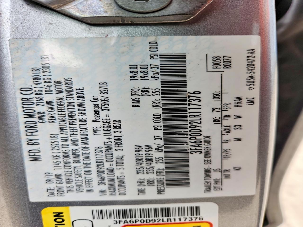2020 FORD FUSION TITANIUM photo 37