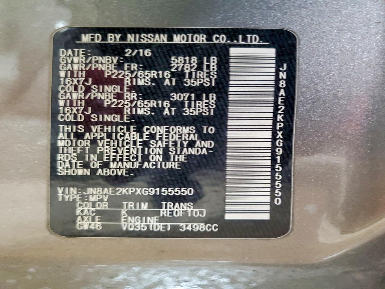 2016 NISSAN QUEST 3.5 SV photo 27