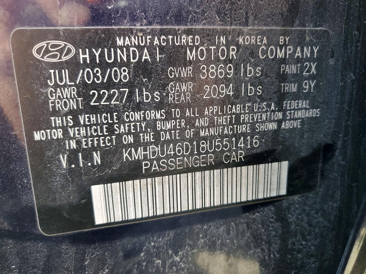 2008 HYUNDAI ELANTRA GLS photo 34