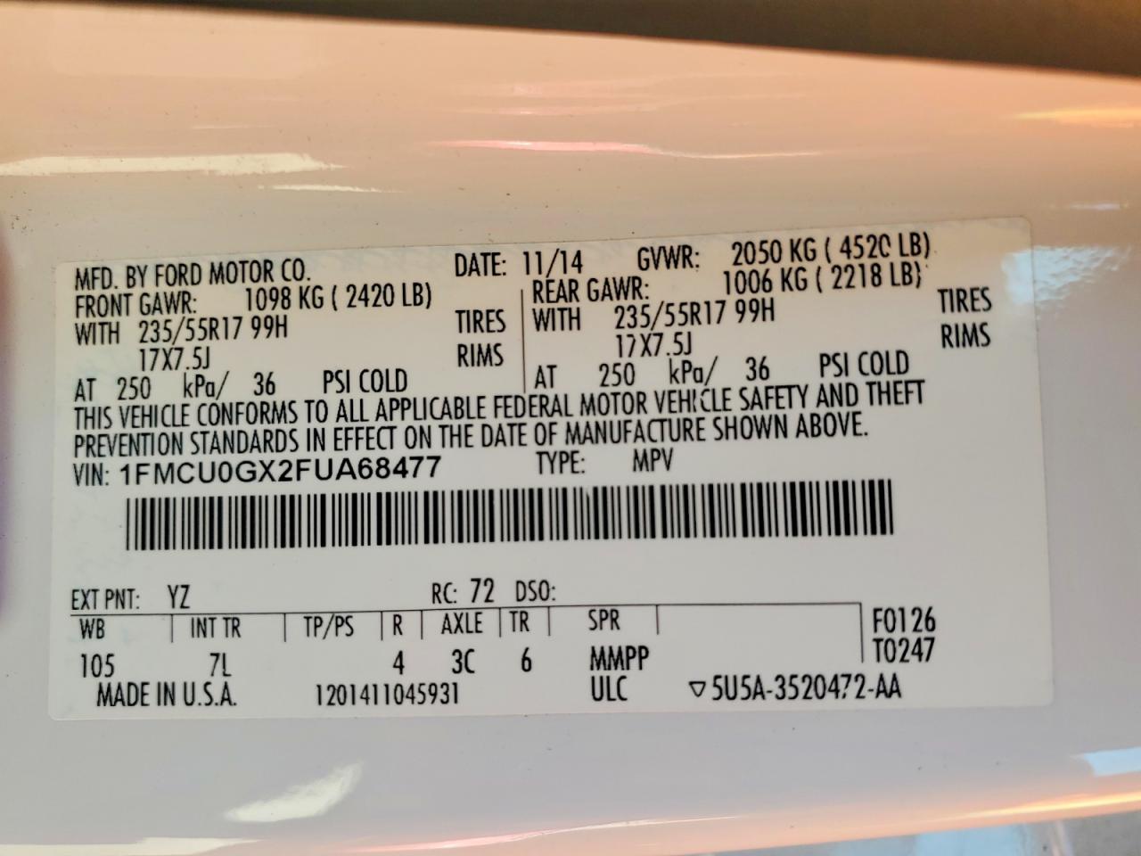 2015 FORD ESCAPE SE photo 12