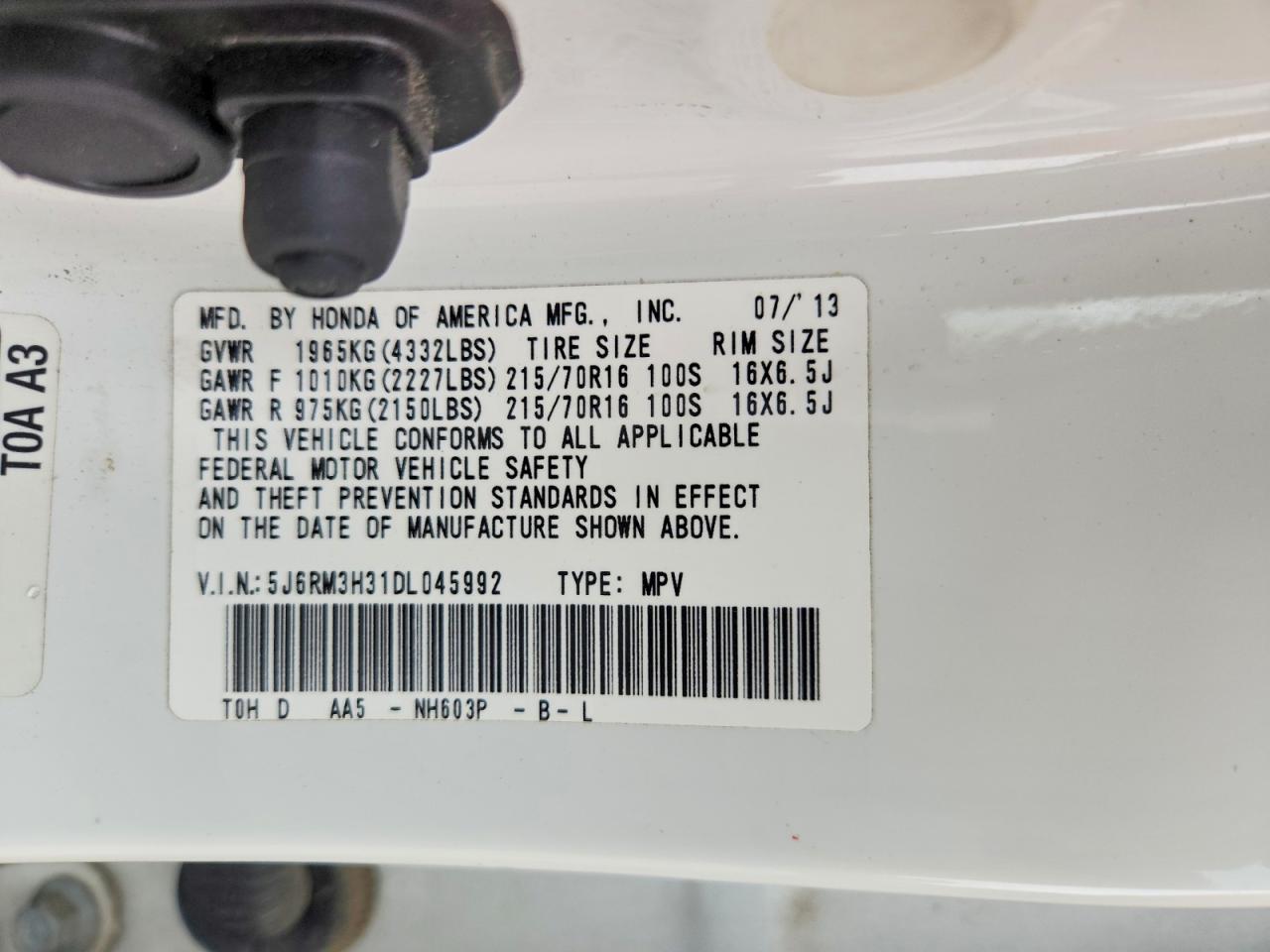 2013 HONDA CR-V LX photo 23