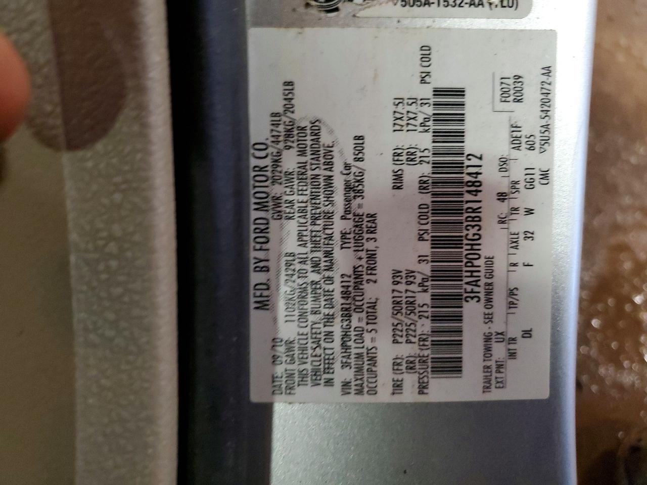 2011 FORD FUSION SE photo 12
