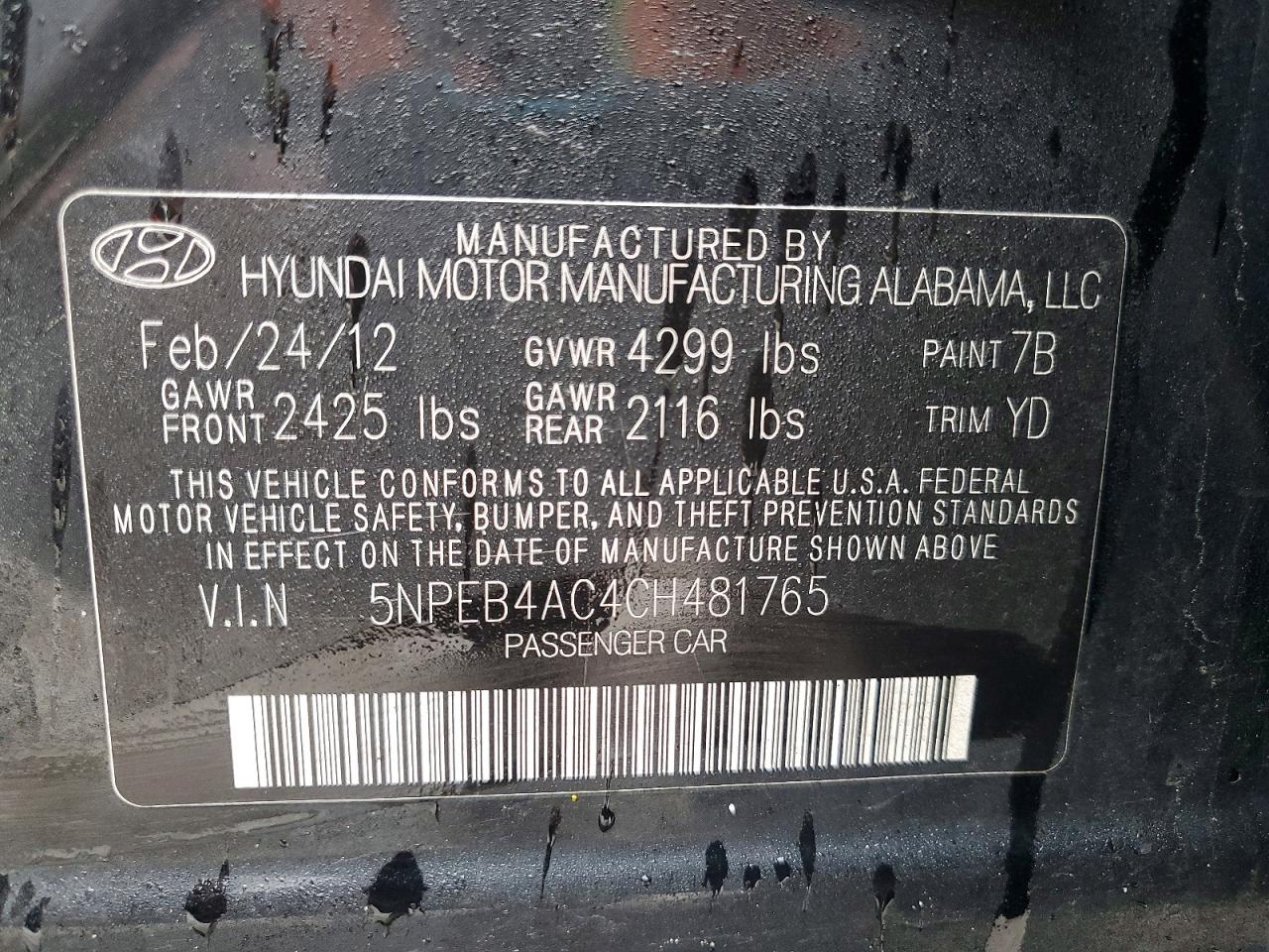 2012 HYUNDAI SONATA GLS photo 37
