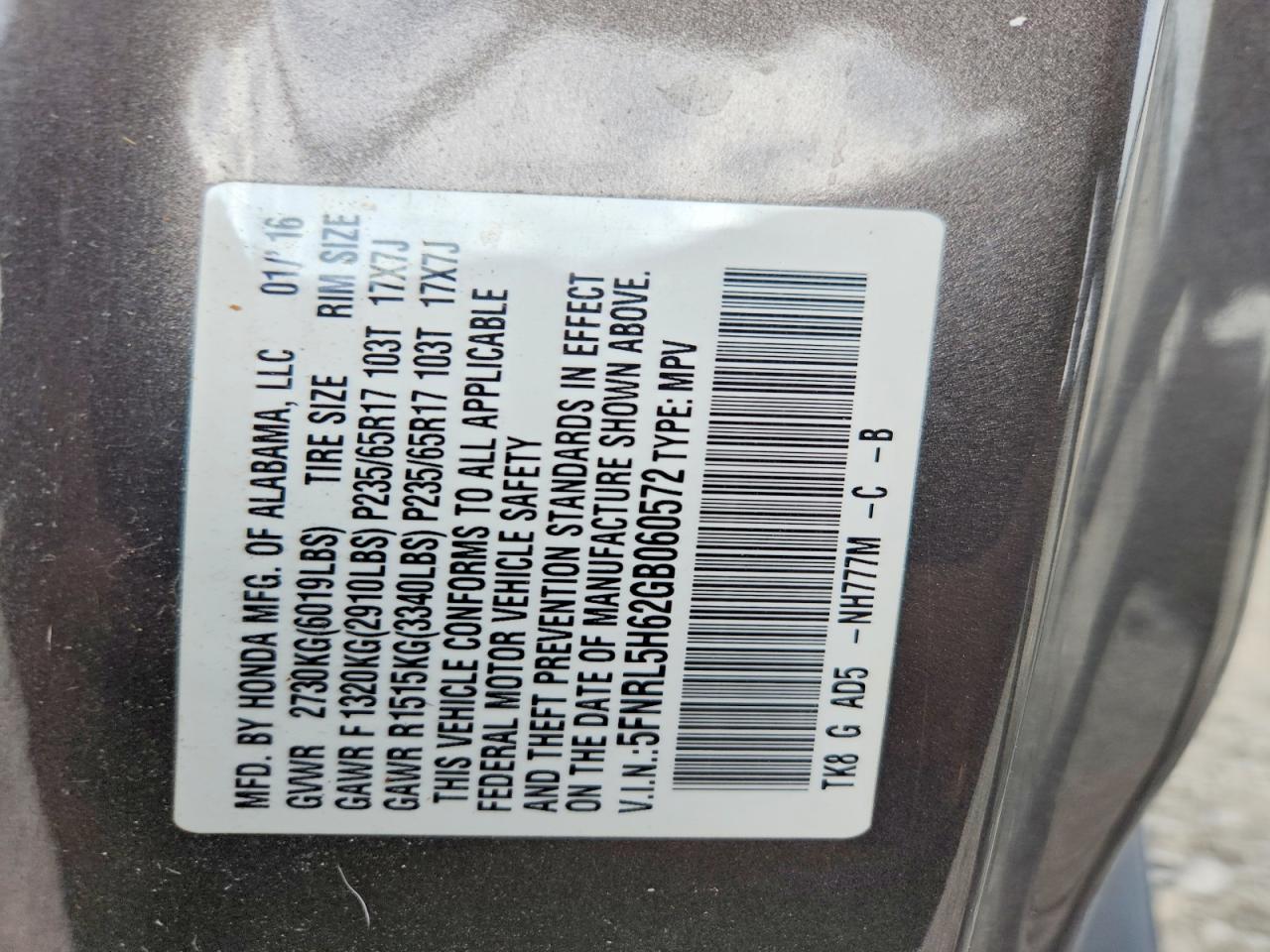 2016 HONDA ODYSSEY EXL photo 25