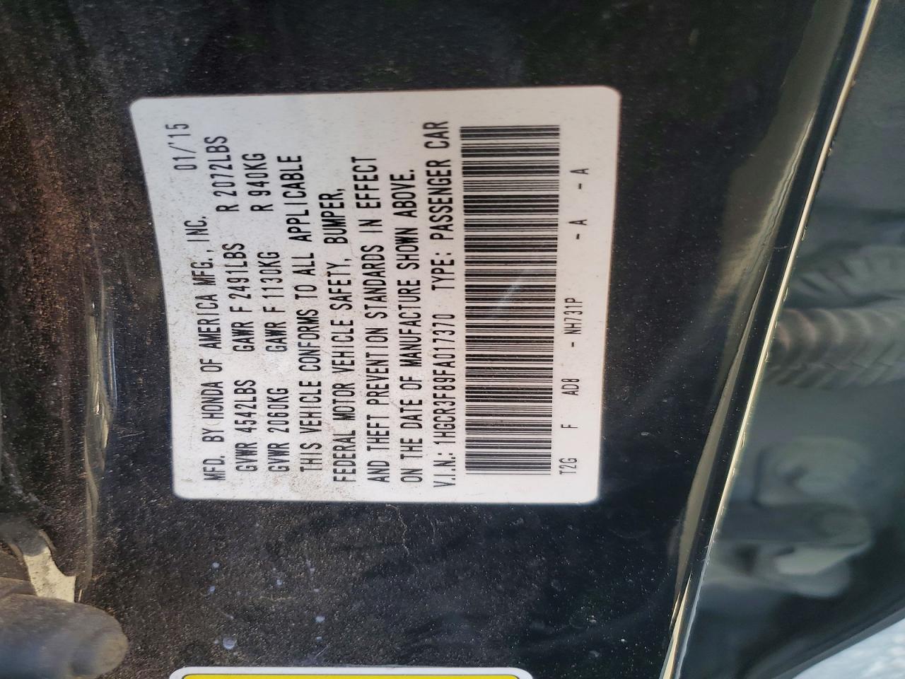 2015 HONDA ACCORD EXL photo 37