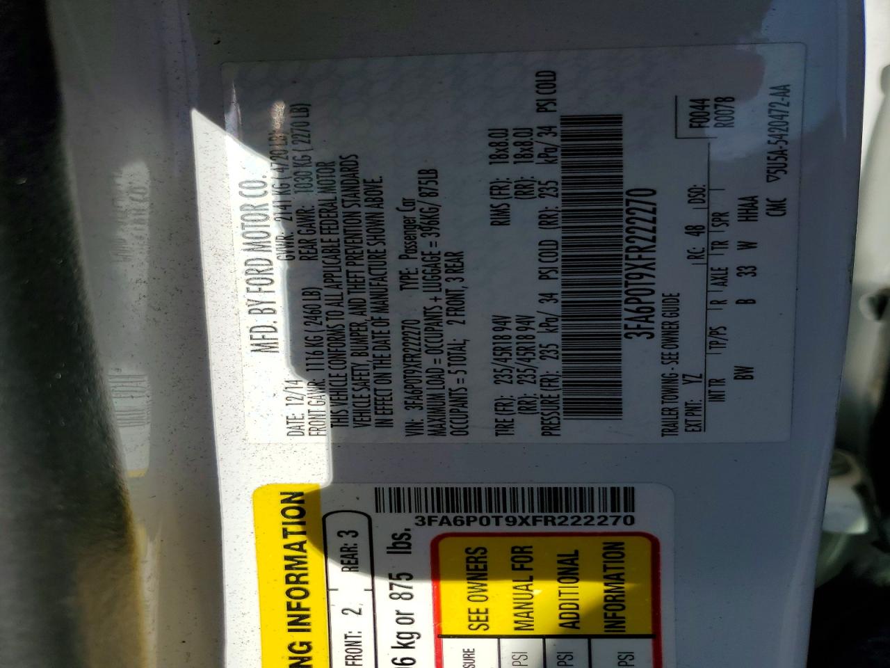 2015 FORD FUSION SE photo 37