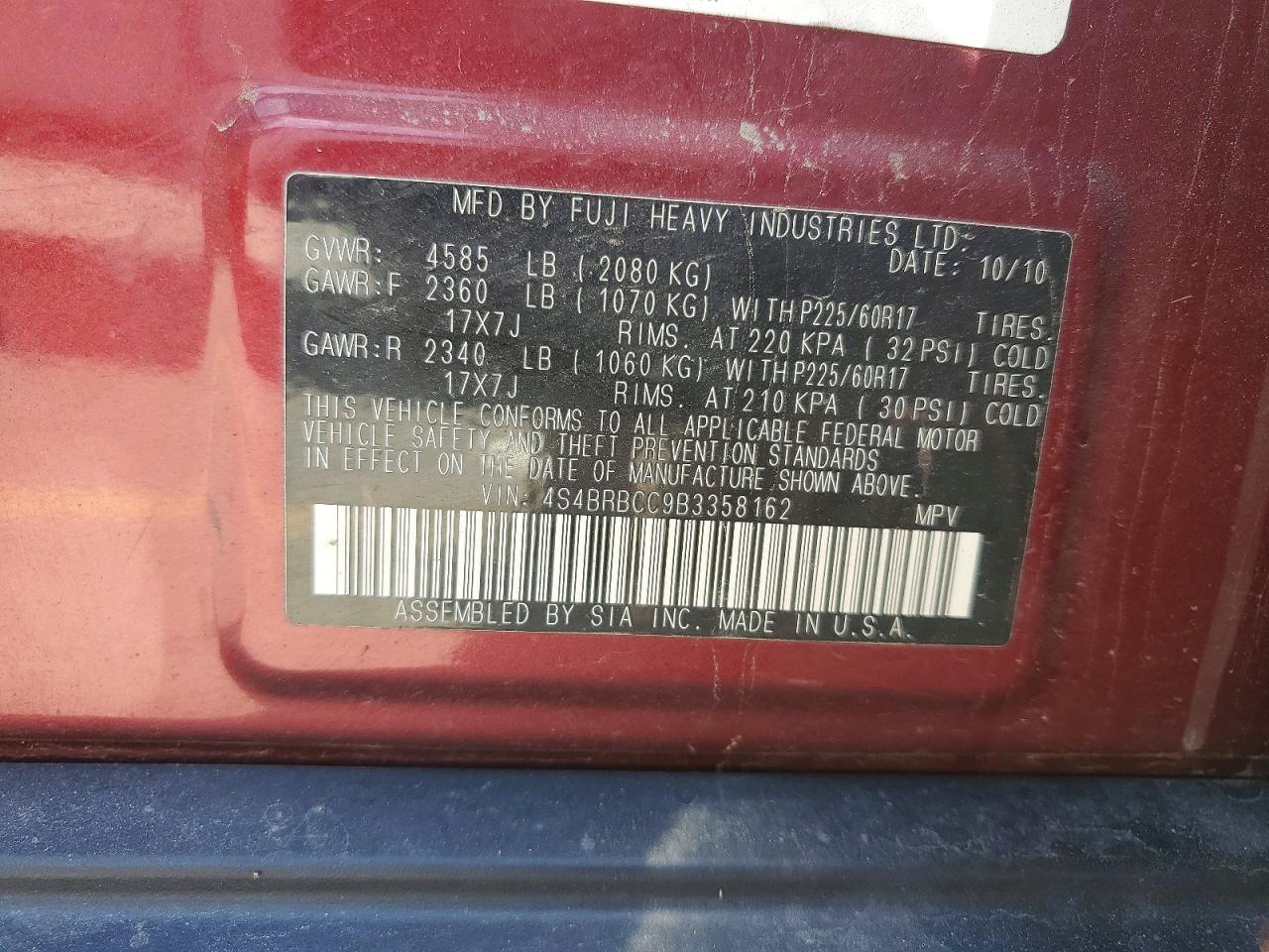 2011 SUBARU OUTBACK 2.5I PREMIUM photo 13