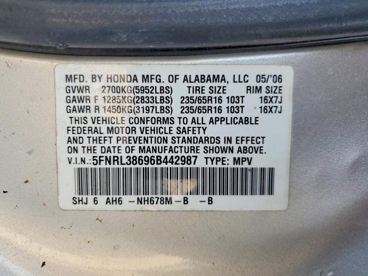 2006 HONDA ODYSSEY EXL photo 40
