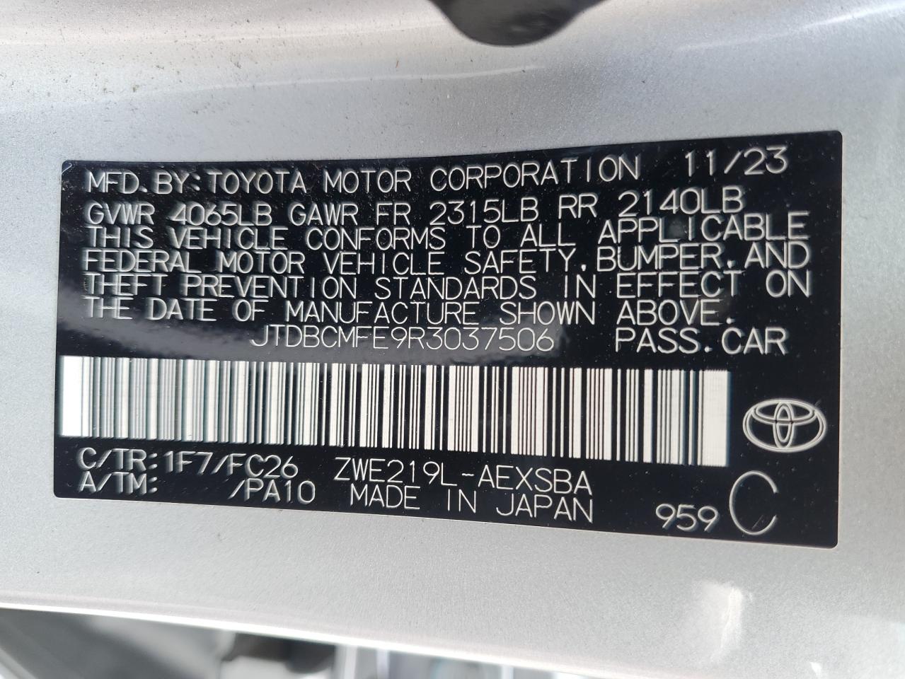 2024 TOYOTA COROLLA LE photo 12