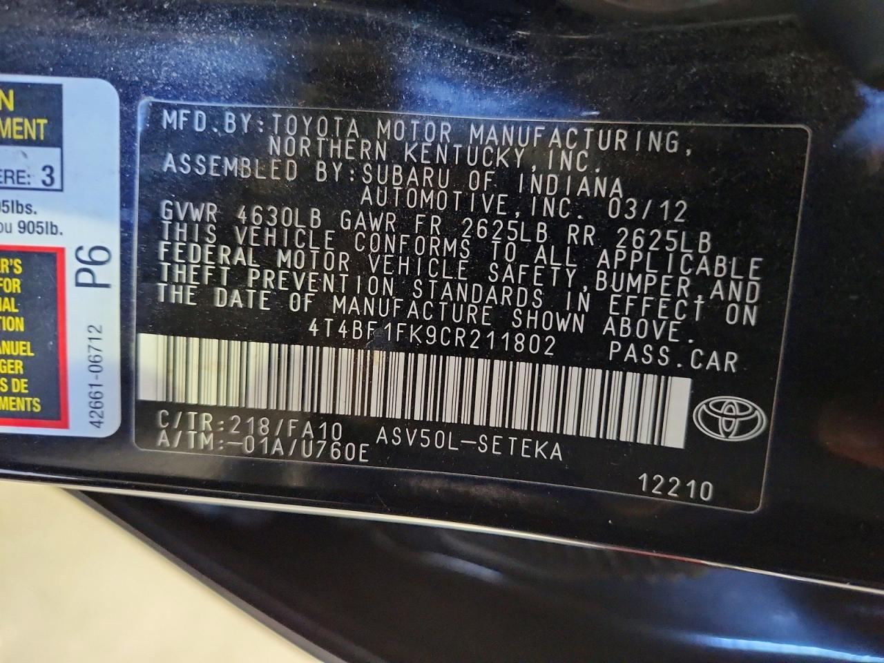 2012 TOYOTA CAMRY L photo 23