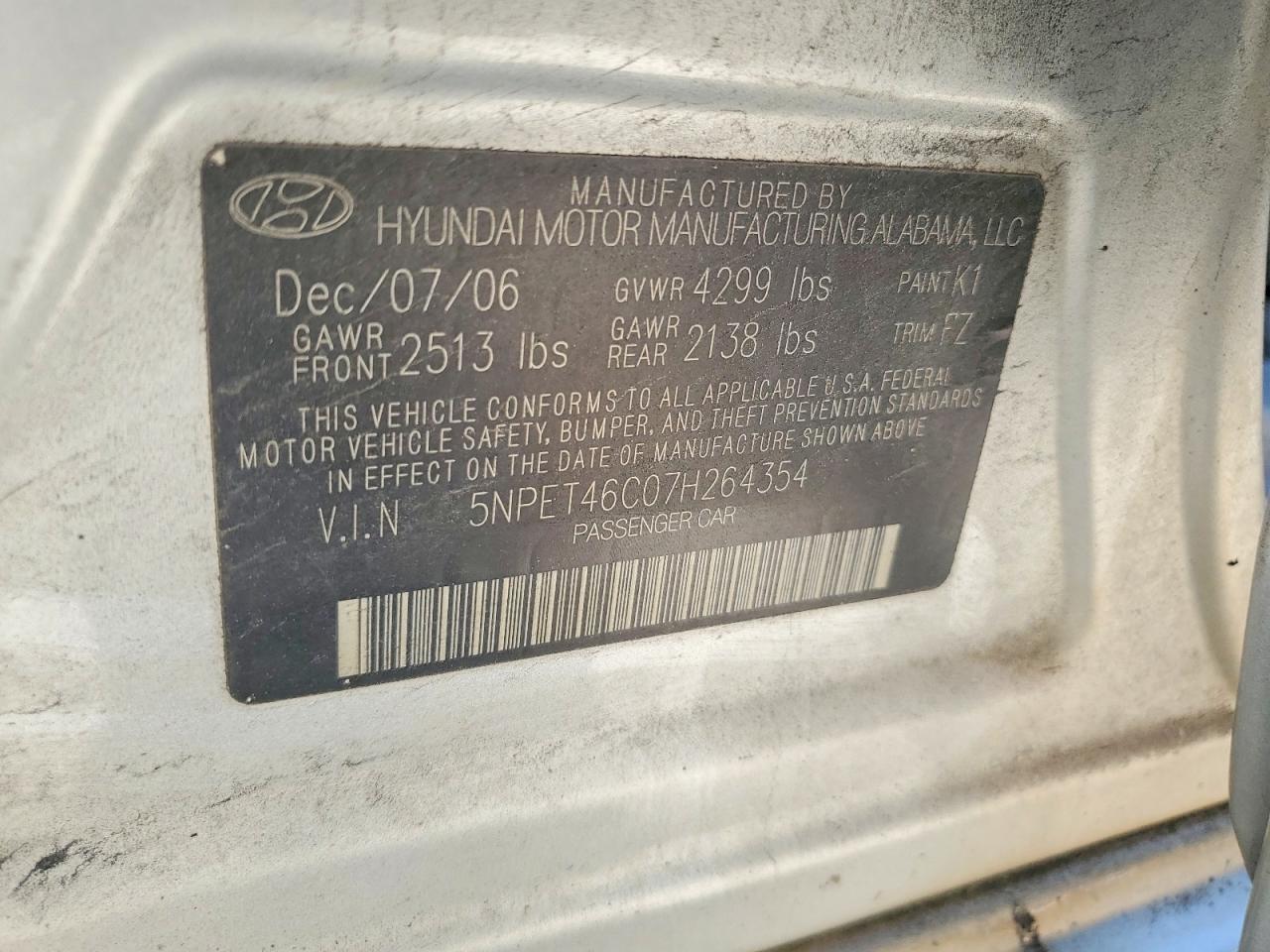 2007 HYUNDAI SONATA GLS photo 23