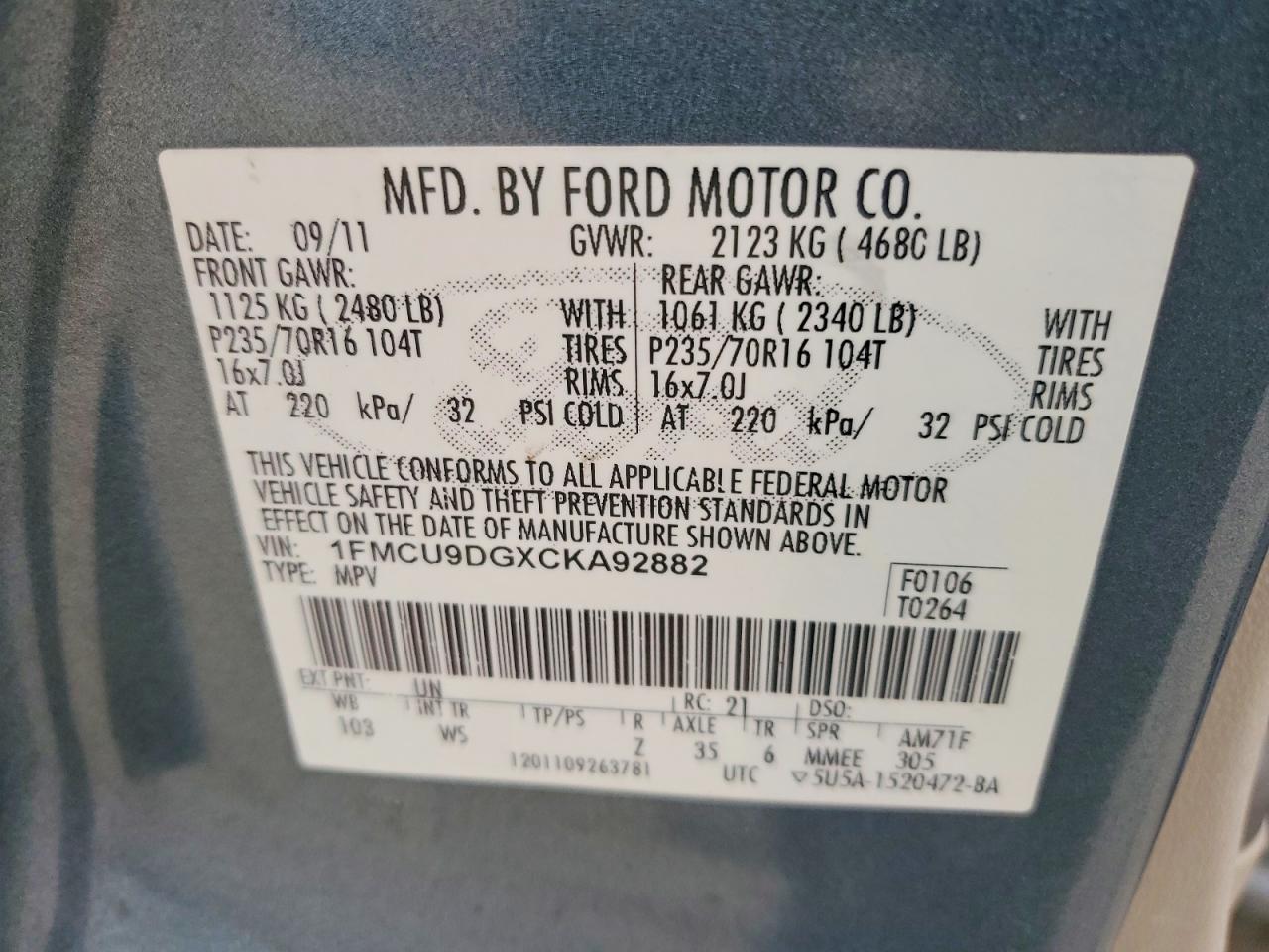 2012 FORD ESCAPE XLT photo 25