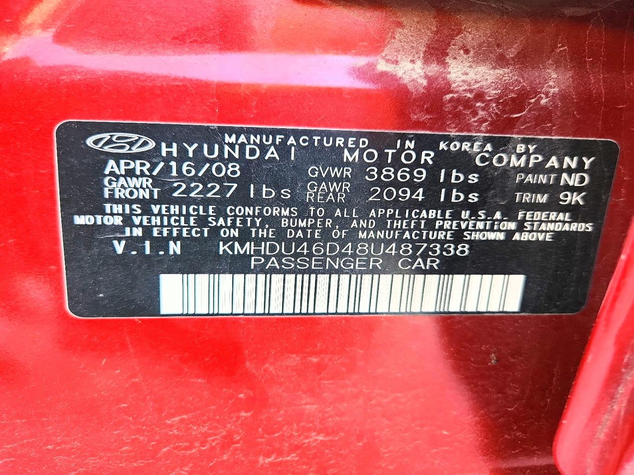 2008 HYUNDAI ELANTRA GLS photo 34