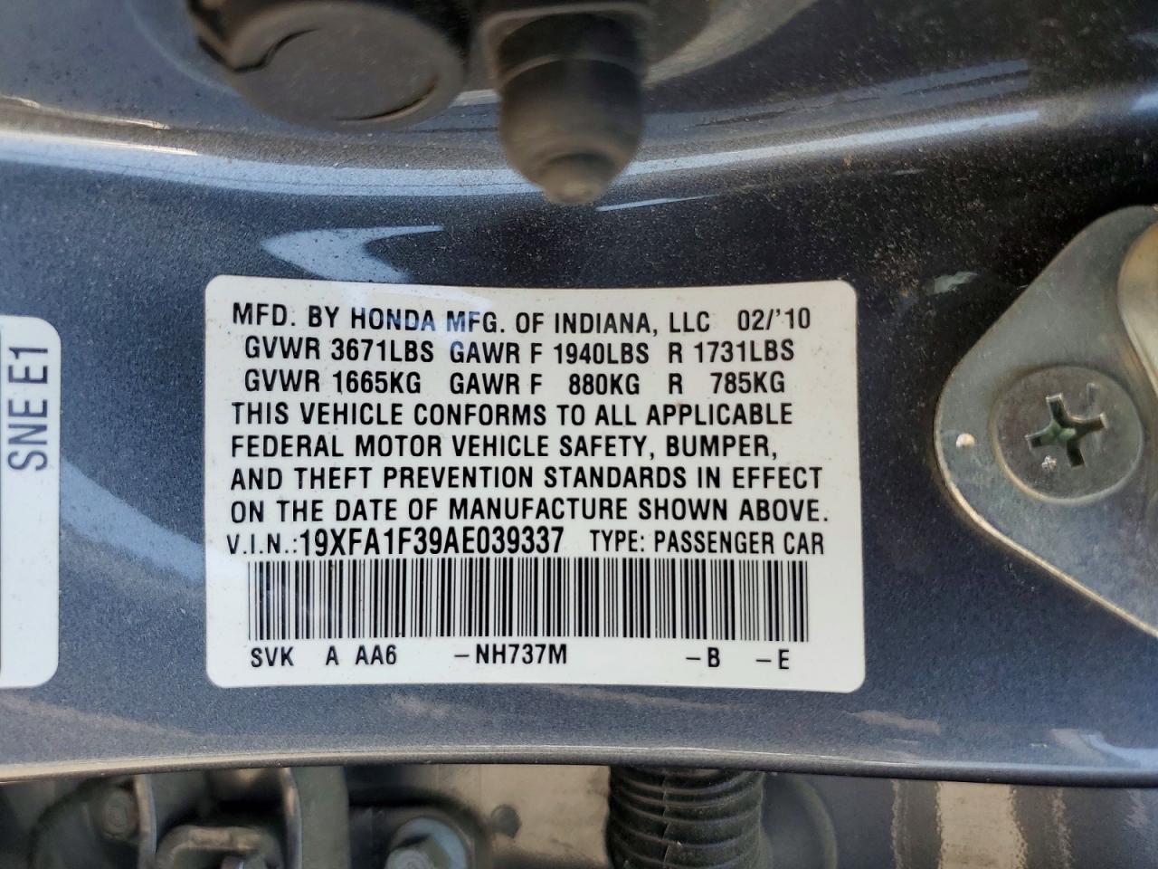 2010 HONDA CIVIC VP photo 37