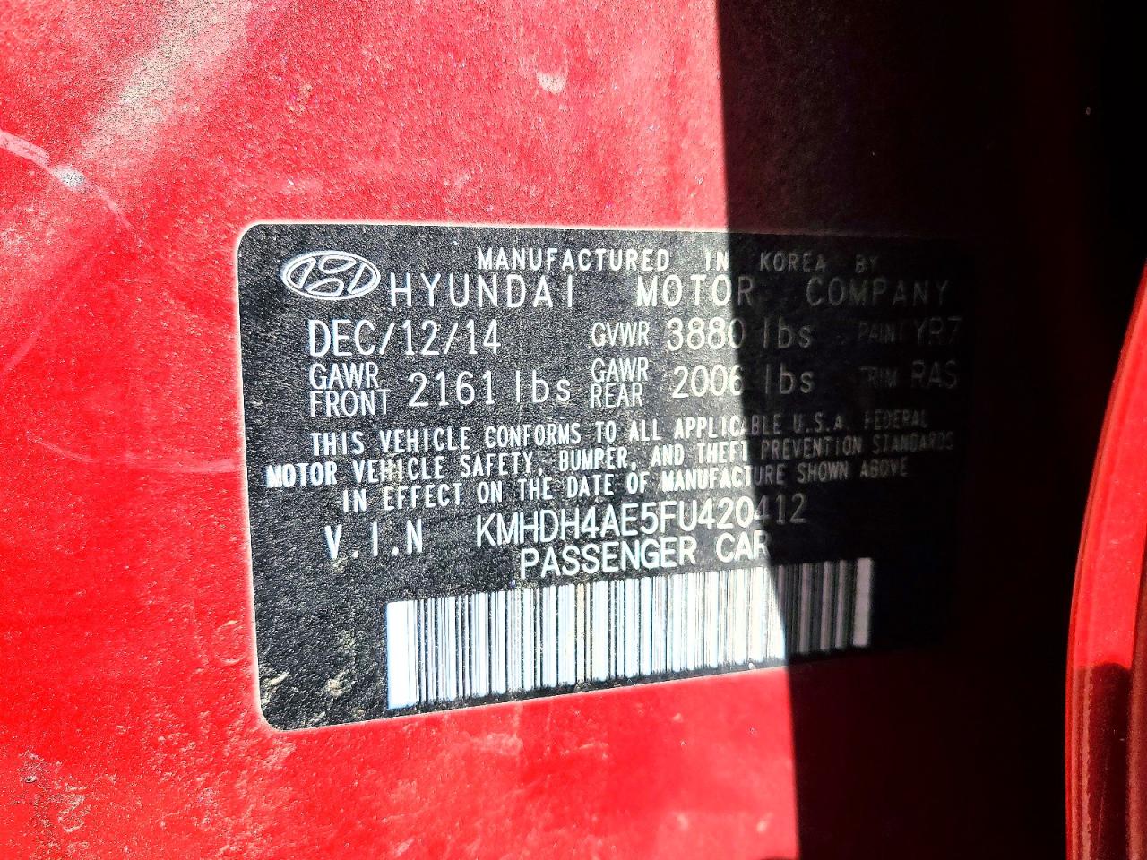2015 HYUNDAI ELANTRA SE photo 21