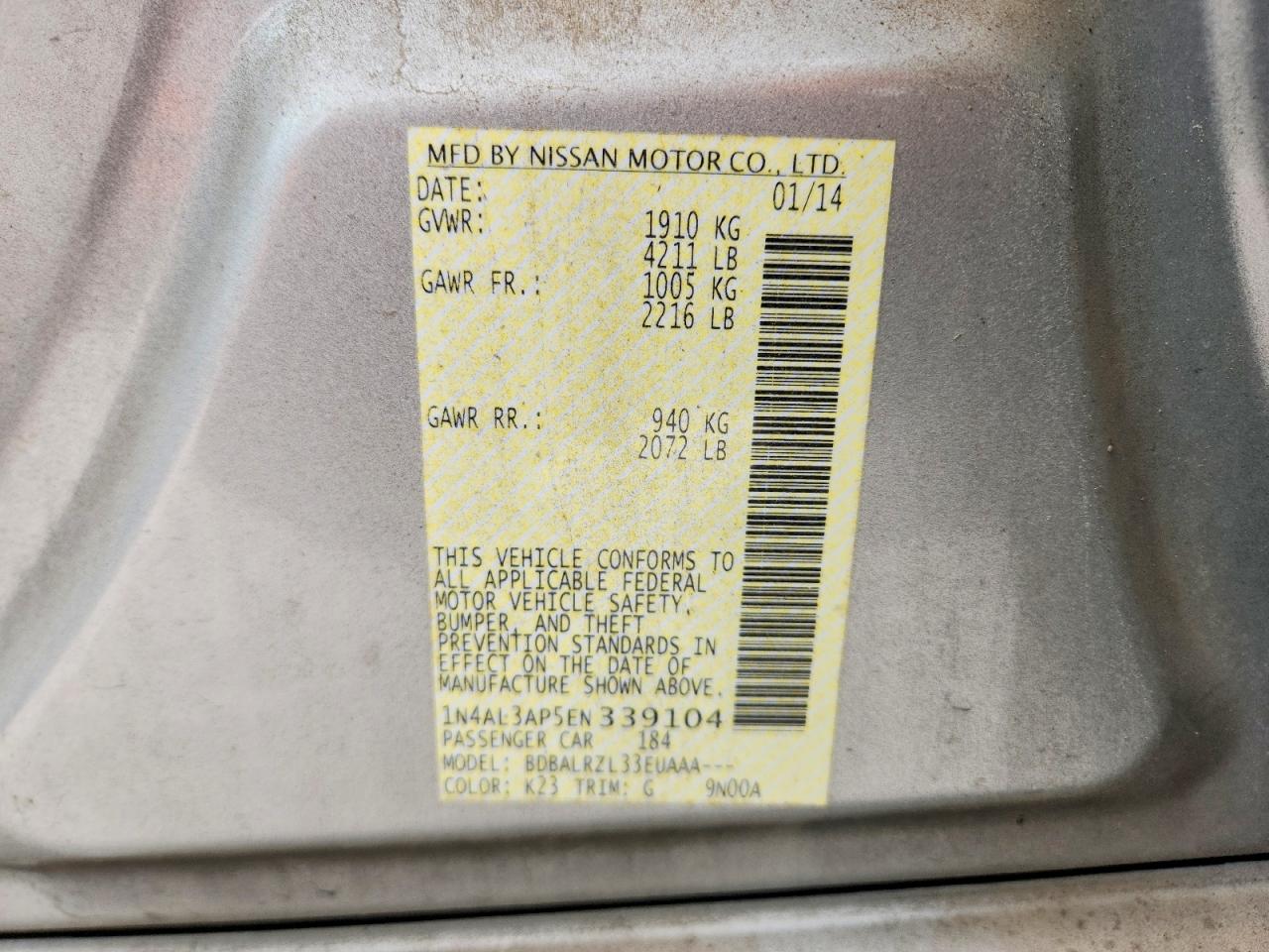 2014 NISSAN ALTIMA 2.5 photo 12