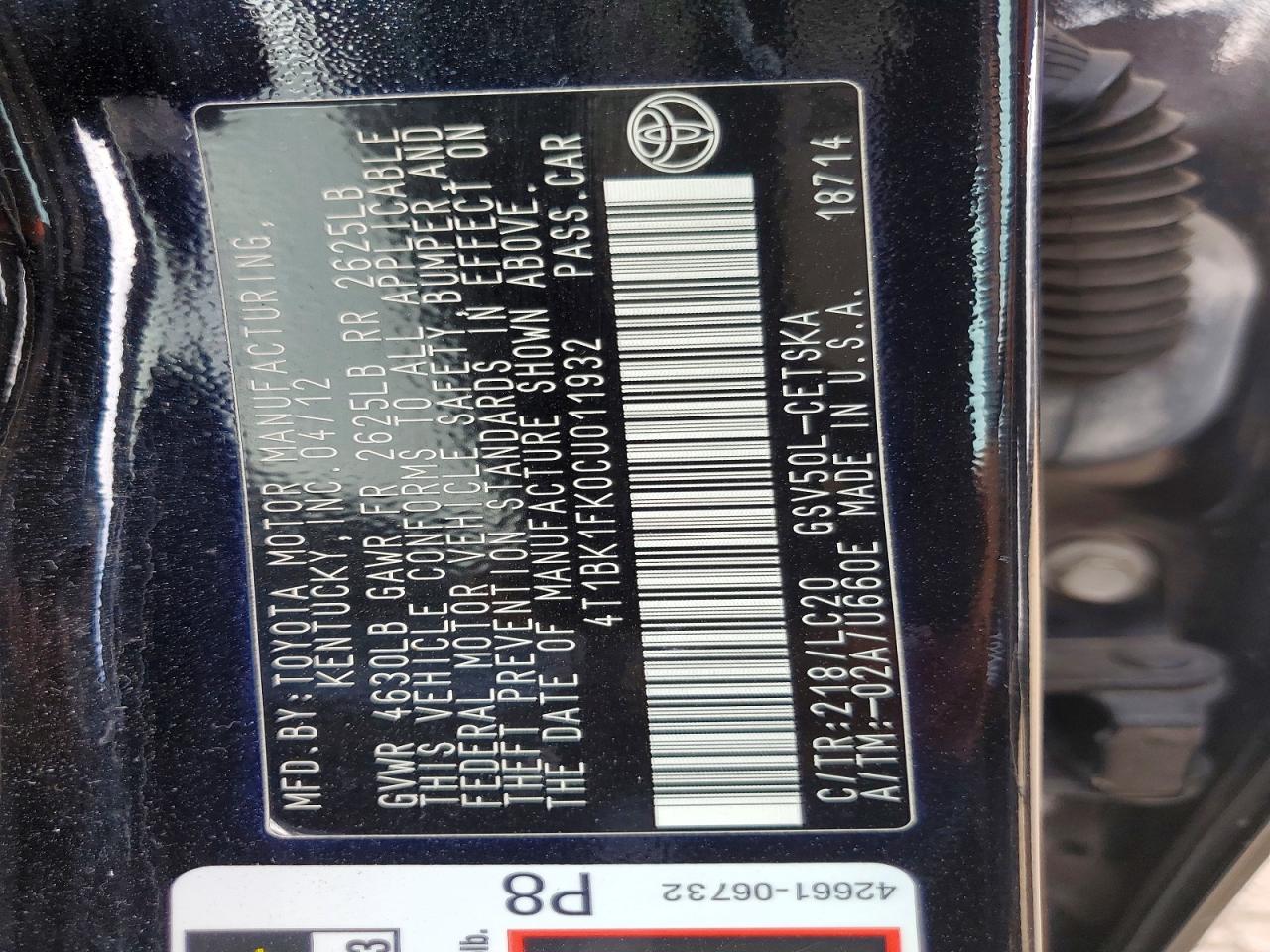 2012 TOYOTA CAMRY SE V6 photo 37