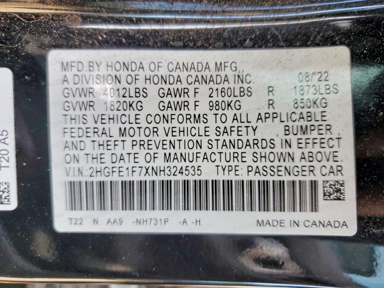 2022 HONDA CIVIC photo 23