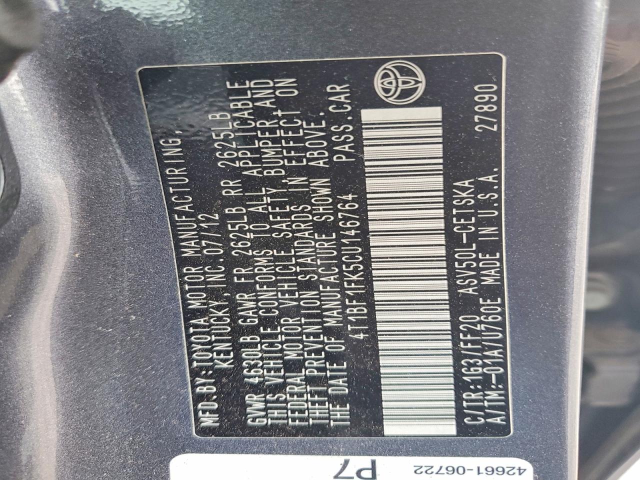 2012 TOYOTA CAMRY SE photo 23