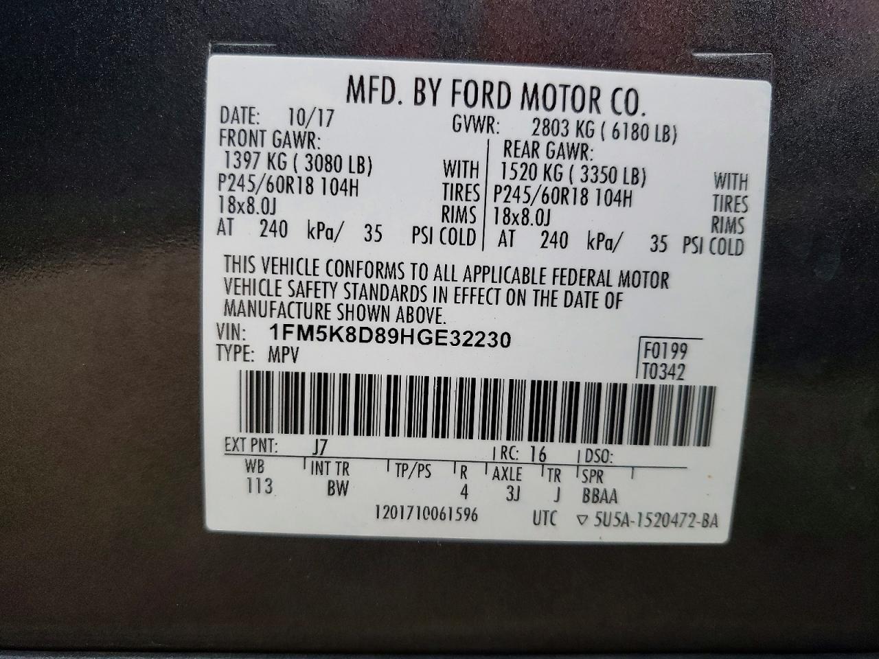 2017 FORD EXPLORER XLT photo 25