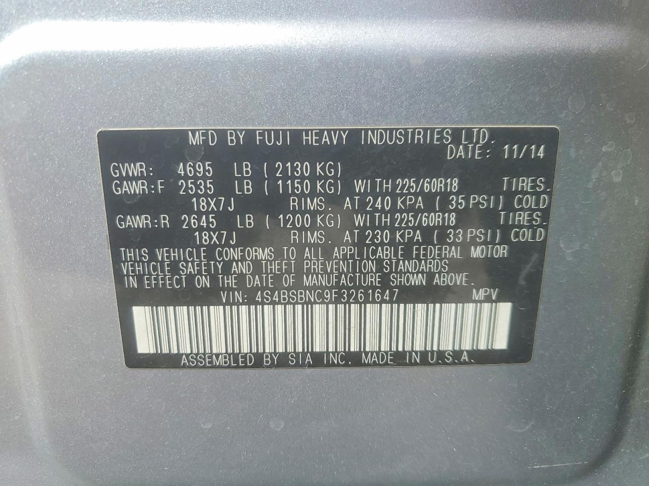 2015 SUBARU OUTBACK 2.5I LIMITED photo 37