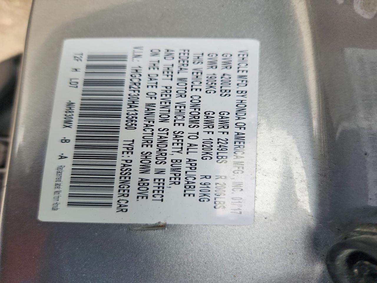 2017 HONDA ACCORD LX photo 23