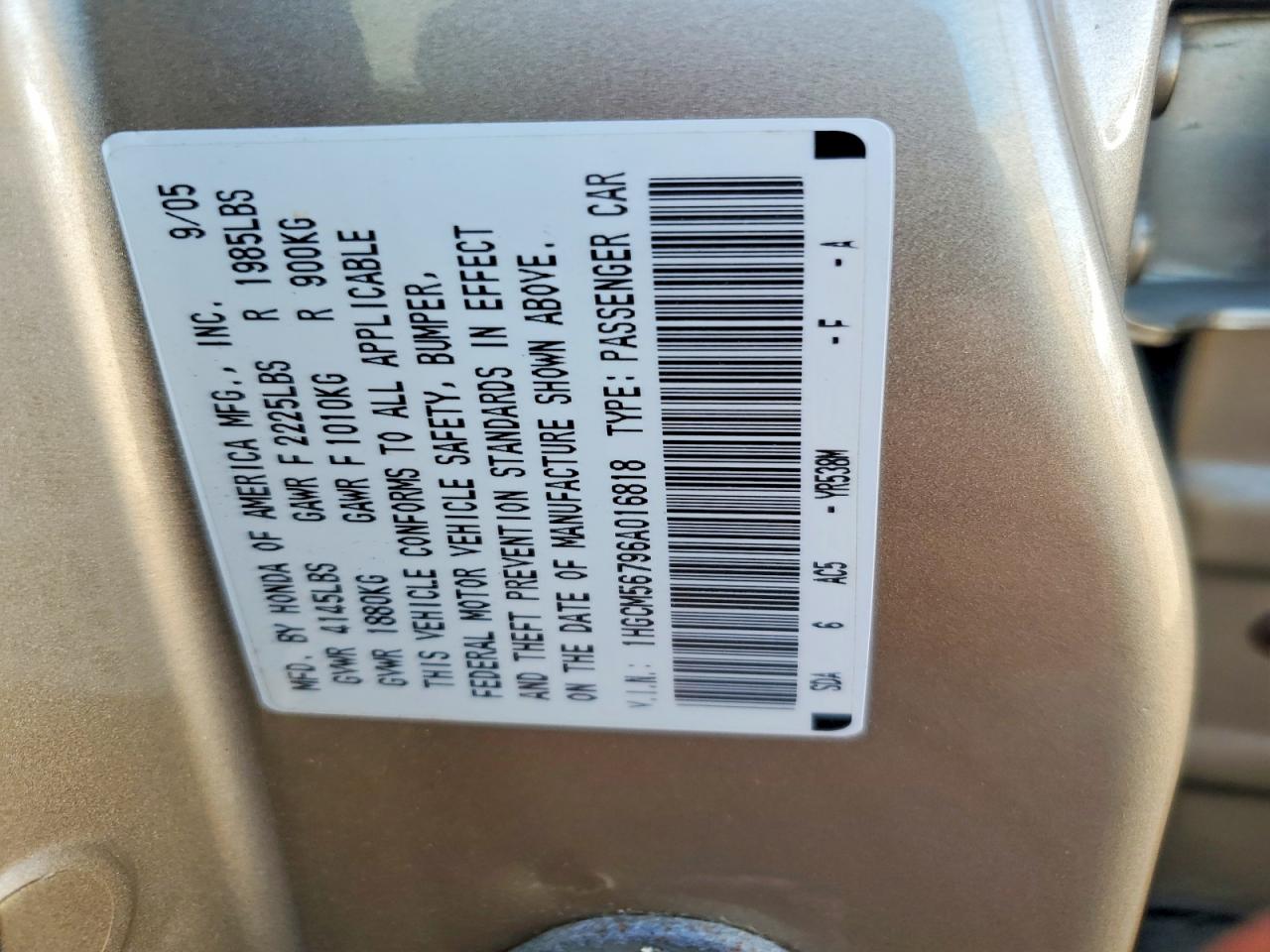 2006 HONDA ACCORD EX photo 23