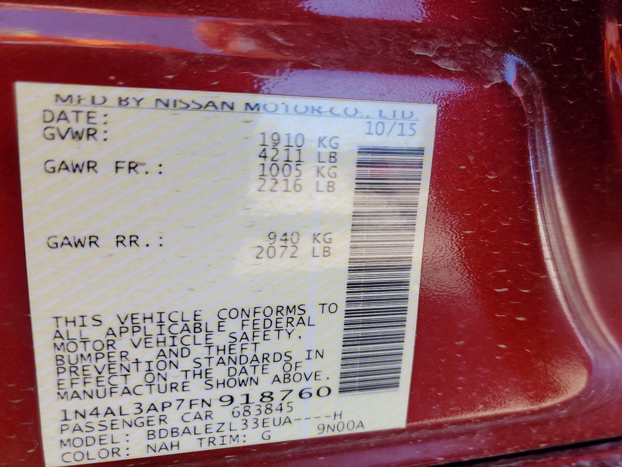 2015 NISSAN ALTIMA 2.5 S photo 34