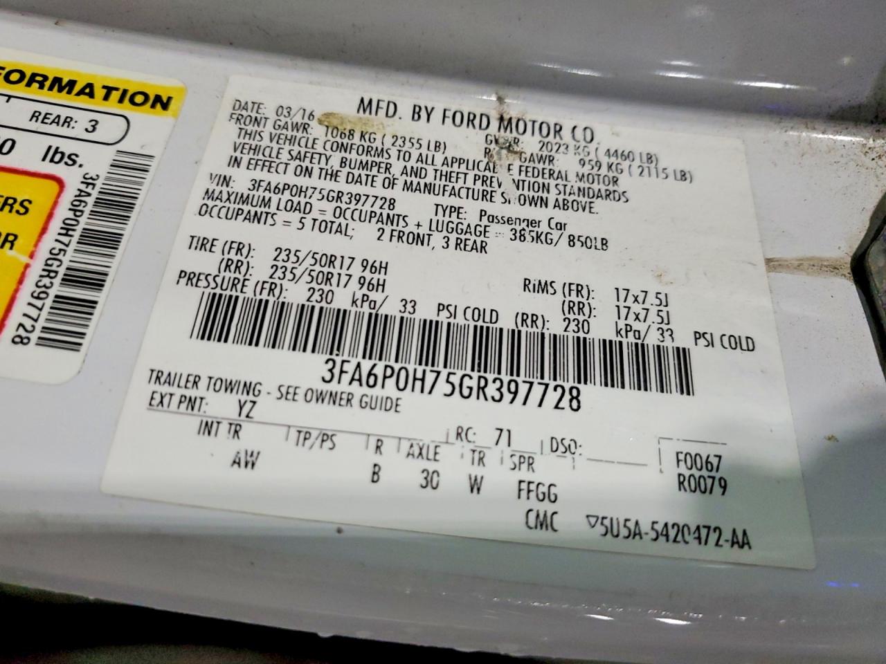 2016 FORD FUSION SE photo 23