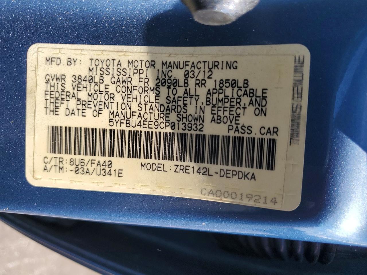 2012 TOYOTA COROLLA L photo 23
