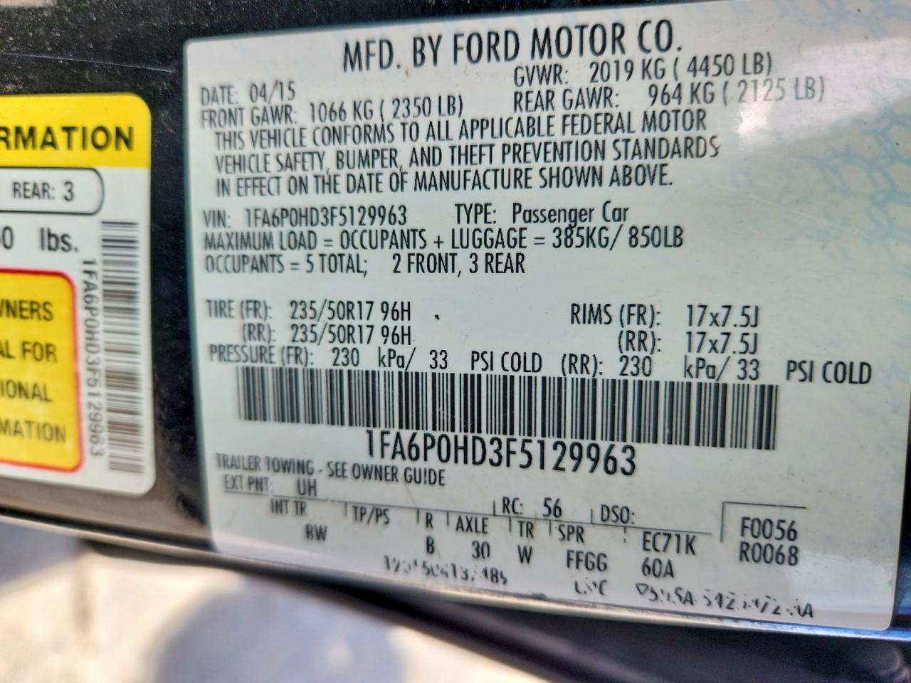 2015 FORD FUSION SE photo 13