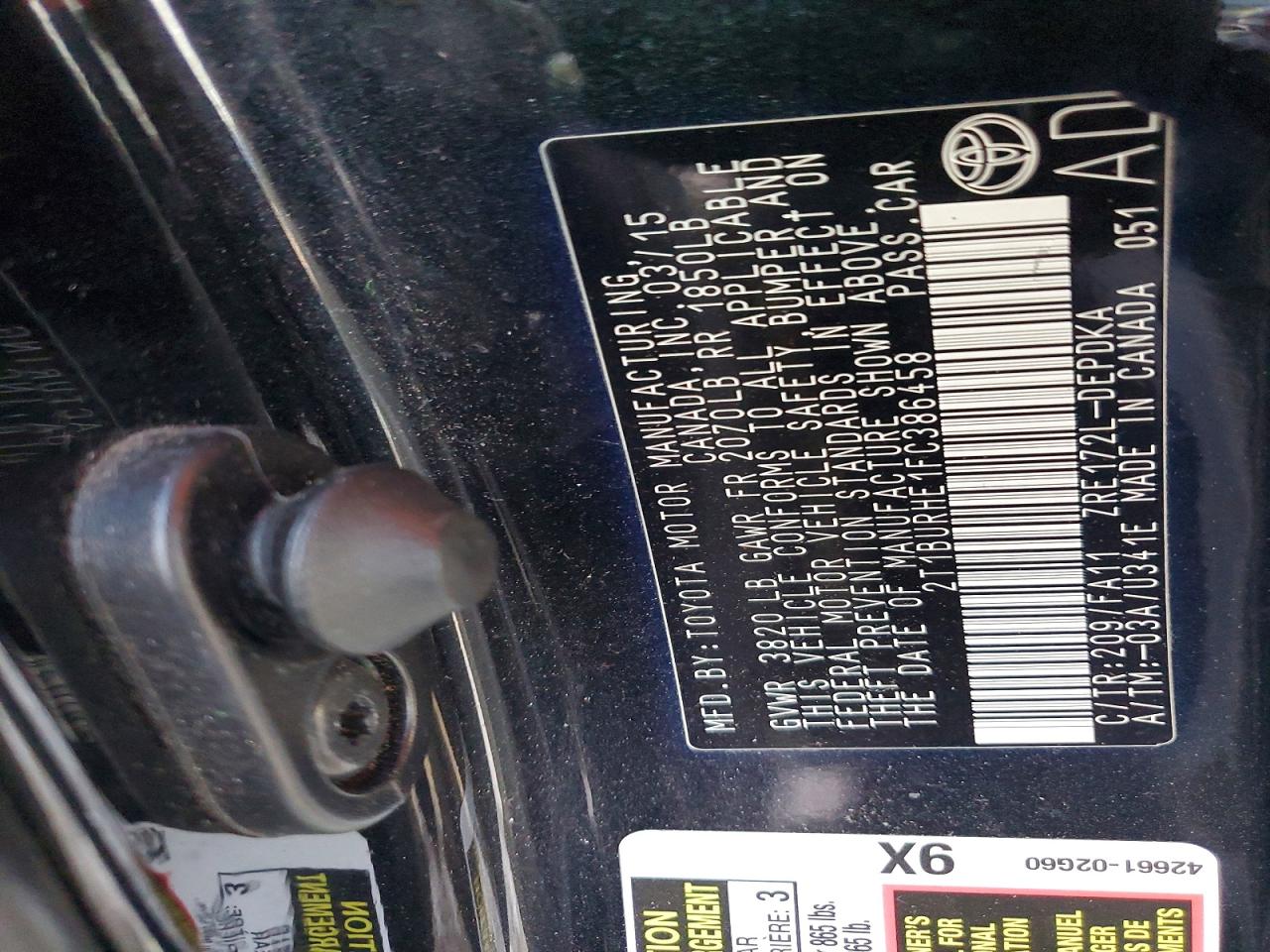 2015 TOYOTA COROLLA L photo 34