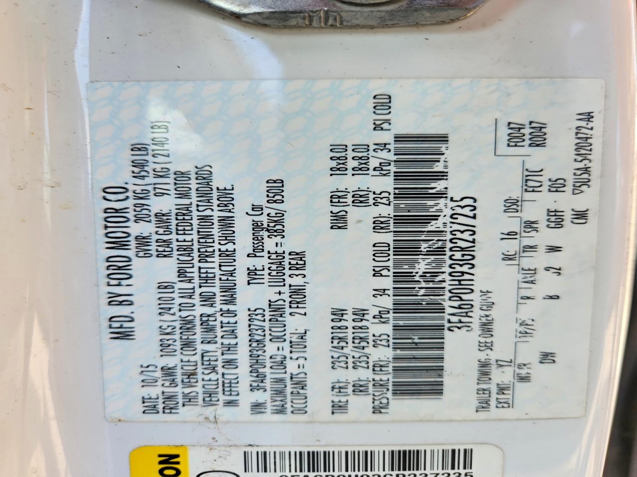 2016 FORD FUSION SE photo 34