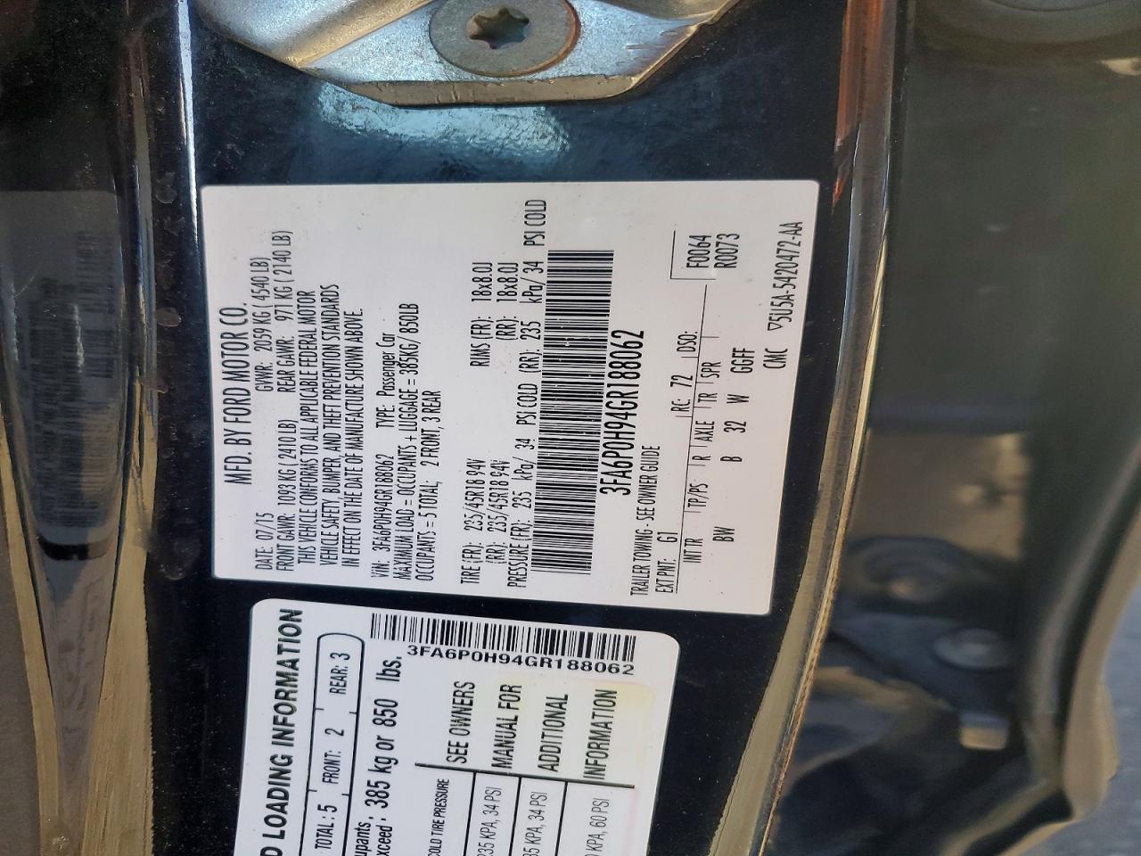 2016 FORD FUSION SE photo 12