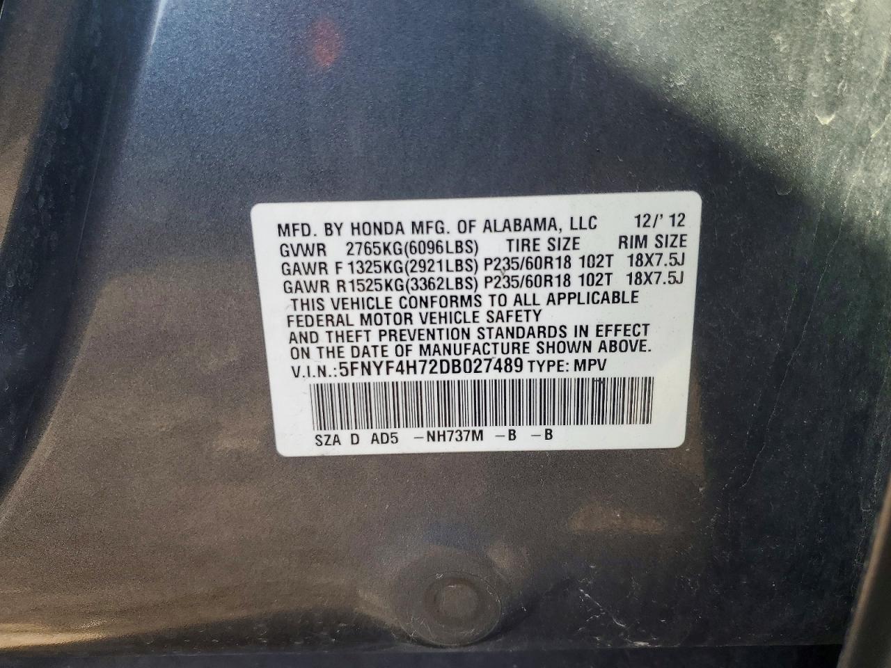 2013 HONDA PILOT EXLN photo 37