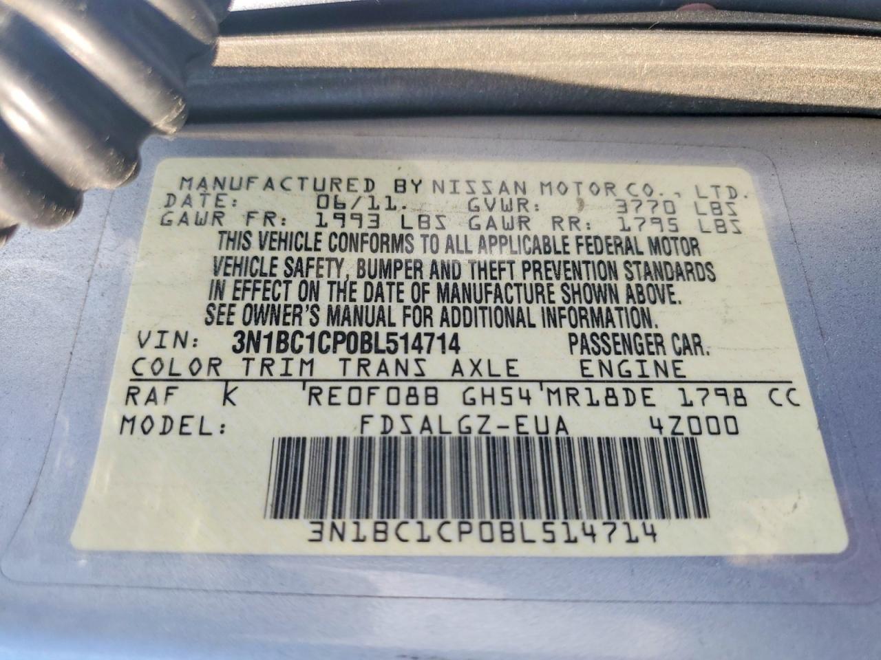 2011 NISSAN VERSA 1.8 S photo 12