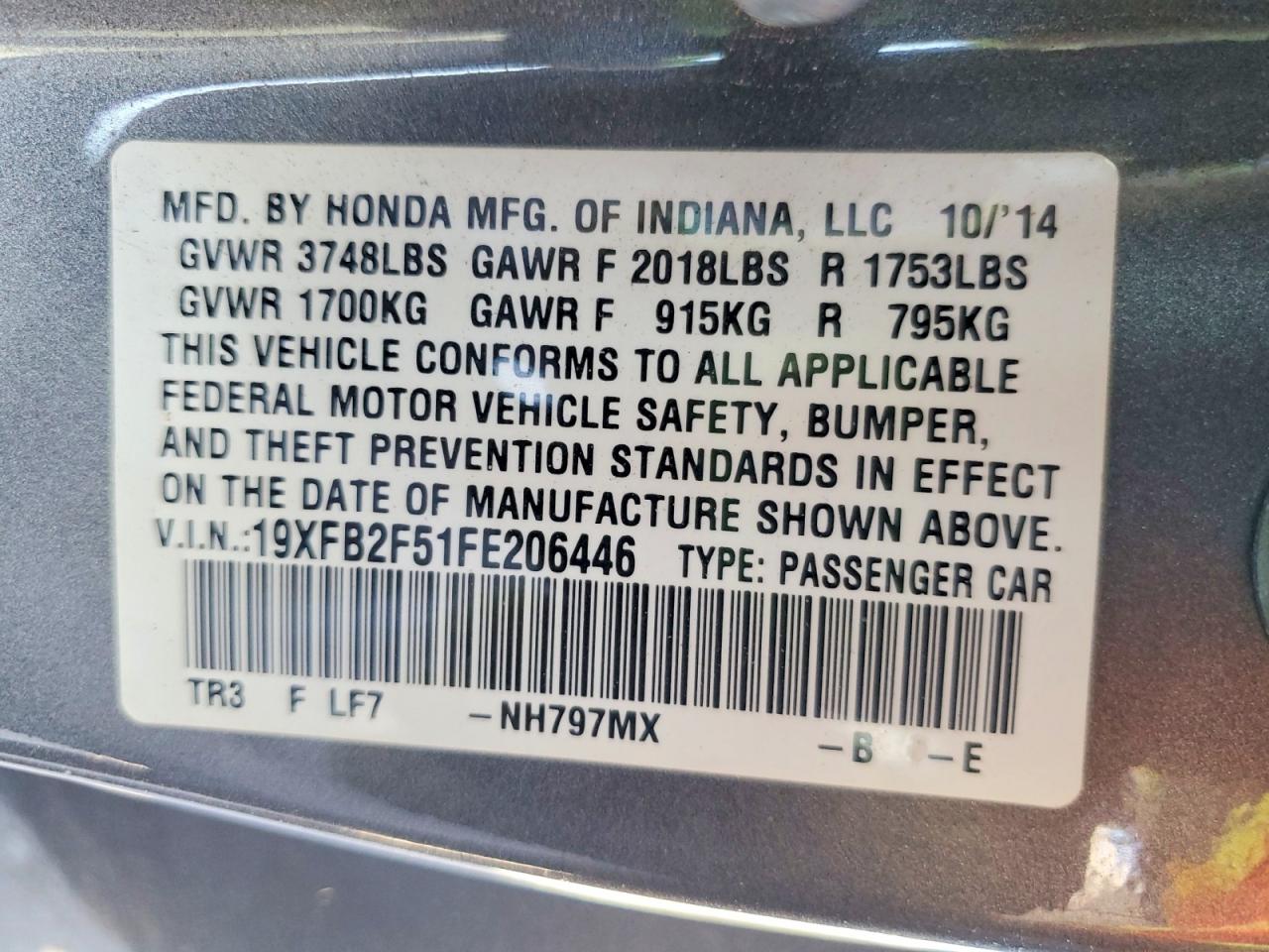 2015 HONDA CIVIC LX photo 13